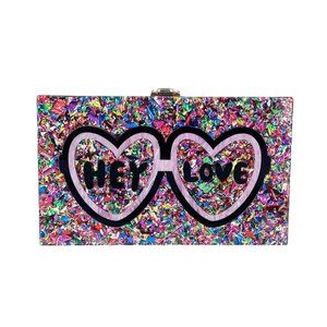 Tigerstars Multi Colorful Bling Double Hearts Evening Clutch Case Bag